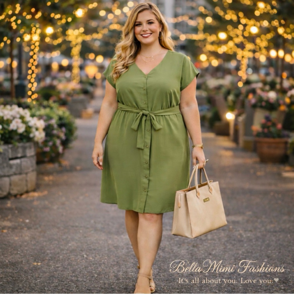 NWT 41 Hawthorne Green Button-Down Dress with front waist tie size 2X 🌸BG 09